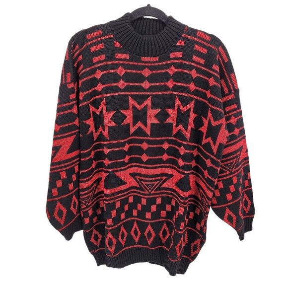 Ellen d kollection womens large red black fair isle sweater acrylic pullover - Picture 1 of 8